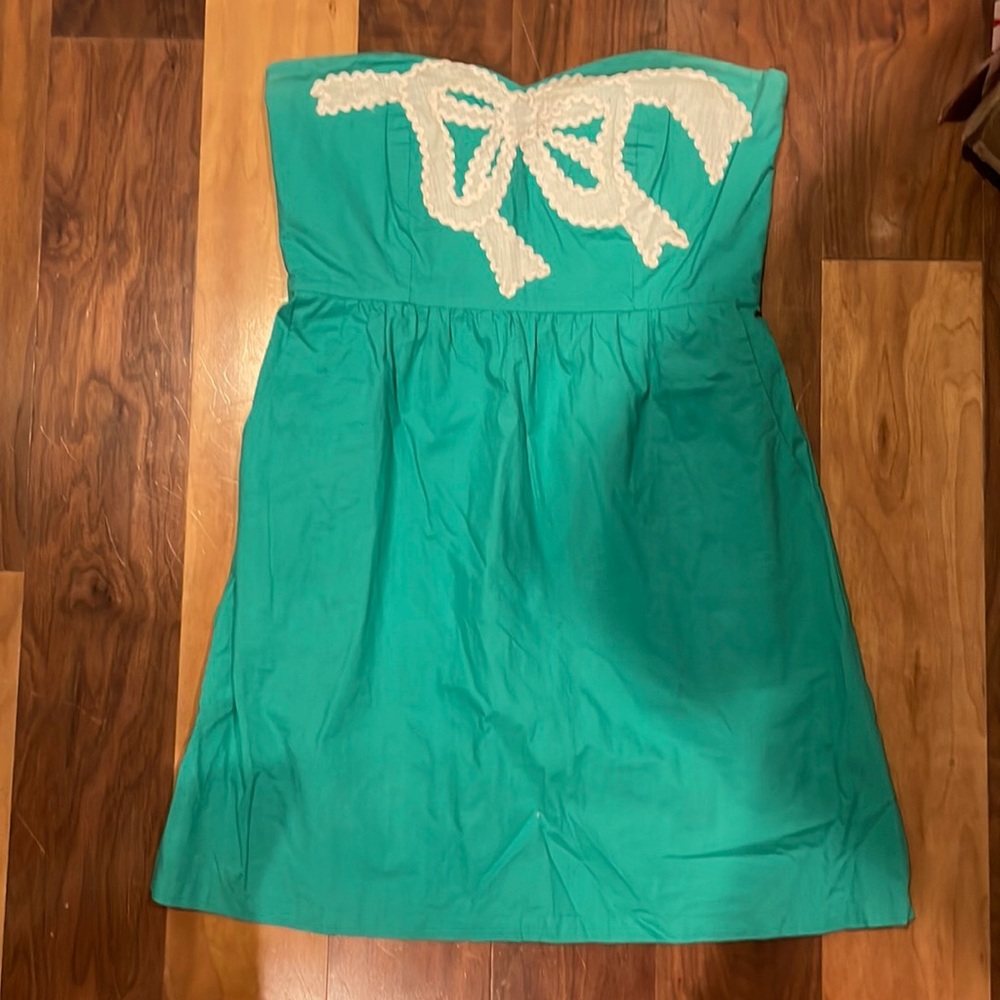 Teal dress with white bow mini dress